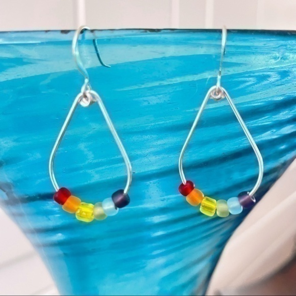 $10 SALE Handmade Pride Rainbow Flag Teardrop Hoop Earrings 1.5” LGBTQ